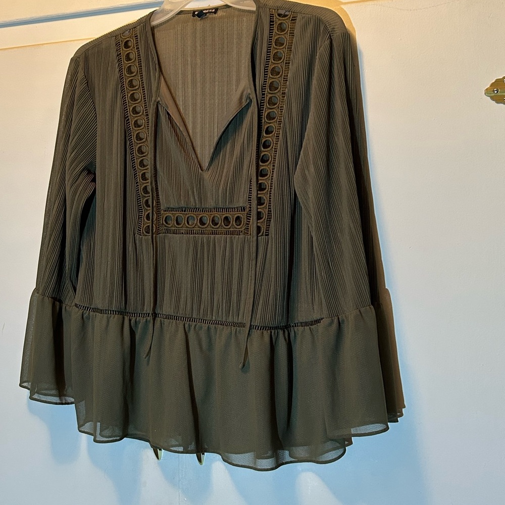 Express Green Bell Sleeve Peplum Blouse